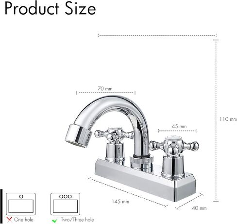 SOLVEX 2 Handle Bathroom Faucet 4 Inch Centerset Bathroom Sink Faucet,3 Hole Bathroom Faucet Chrome,Bathroom Basin Faucet with Deck Mounted Cross Handle,SP-40005 in Saudi Arabia