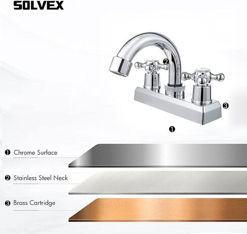 SOLVEX 2 Handle Bathroom Faucet 4 Inch Centerset Bathroom Sink Faucet,3 Hole Bathroom Faucet Chrome,Bathroom Basin Faucet with Deck Mounted Cross Handle,SP-40005 in Saudi Arabia