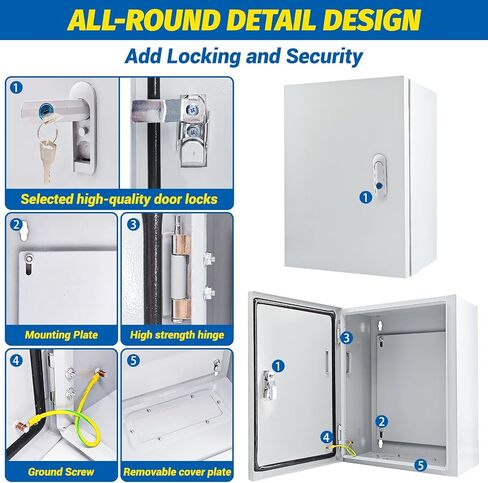Electrical Box 16 x 12 x 8'' Steel Electrical Junction Box，NEMA 4X Steel Enclosure Box，Indoor&Outdoor Electrical Box Waterproof & Dustproof，Wall Mounted Universal，with Lock & Mounting Plate in Saudi Arabia