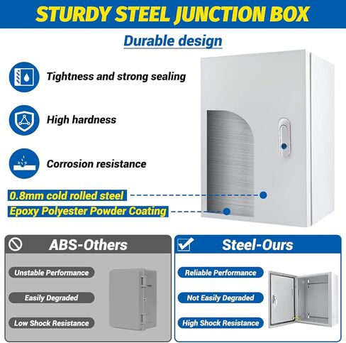 Electrical Box 16 x 12 x 8'' Steel Electrical Junction Box，NEMA 4X Steel Enclosure Box，Indoor&Outdoor Electrical Box Waterproof & Dustproof，Wall Mounted Universal，with Lock & Mounting Plate in Saudi Arabia