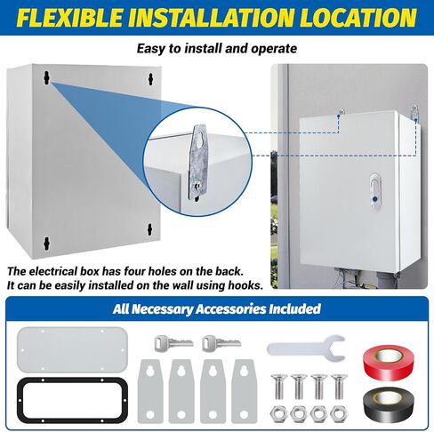 Electrical Box 16 x 12 x 8'' Steel Electrical Junction Box，NEMA 4X Steel Enclosure Box，Indoor&Outdoor Electrical Box Waterproof & Dustproof，Wall Mounted Universal，with Lock & Mounting Plate in Saudi Arabia