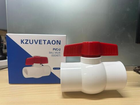 KZUVETAON 1-1/2 بوصة صمام PVC الكرة صمام ASTM SOCKET T-مقبض جدول إيقاف المياه 40X اتصالات المذيبات الأبيض والأحمر in Kuwait