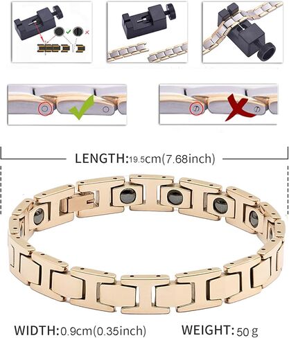 سوار رجالي - سوار مغناطيسي فائق القوة من فولاذ التنجستين - حجر الجرمانيوم - ذهب عيار 18 قيراط، مجوهرات رجالية أنيقة، متوفر أيضًا كسوار تنجستن للرجال - طراز معاصر مع التركيز على سوار التنجستين الرجالي in Kuwait