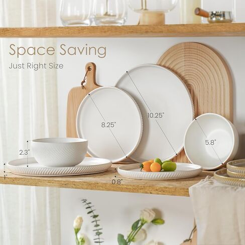 طقم أواني طعام Earthsong مكون من 4 أطباق وأطباق سيراميك مكونة من 12 قطعة، مجموعة أطباق خزفية آمنة للاستخدام في غسالة الأطباق والميكروويف، مضلعة، منحوتة in Kuwait