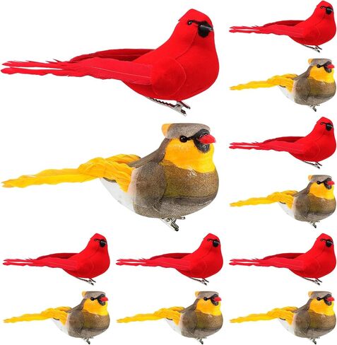 12 Pcs Christmas Cardinal Clip on Christmas Tree Ornament 5.12 inch Male and Female Love Cardinal Birds Clip Bulk Bird Craft Ornament for Christmas Decor Home Centerpieces Crafts in Saudi Arabia