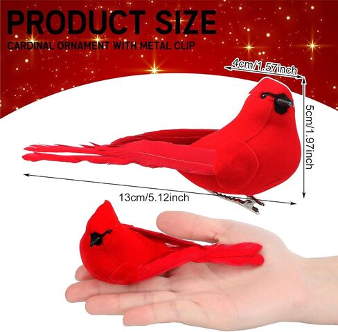 12 Pcs Christmas Cardinal Clip on Christmas Tree Ornament 5.12 inch Male and Female Love Cardinal Birds Clip Bulk Bird Craft Ornament for Christmas Decor Home Centerpieces Crafts in Saudi Arabia