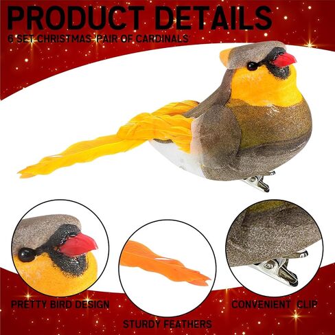 12 Pcs Christmas Cardinal Clip on Christmas Tree Ornament 5.12 inch Male and Female Love Cardinal Birds Clip Bulk Bird Craft Ornament for Christmas Decor Home Centerpieces Crafts in Saudi Arabia