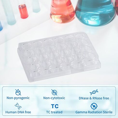 24-Well Polystyrene Cell Culture Plates with Lids, 10 Pcs Individual Wrapped Plates, Sterile, Tissue Culture Treated Plate for Laboratory Chemical Reaction in Saudi Arabia