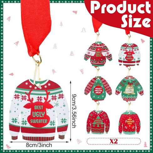 12 قطعة جائزة ميدالية سترة عيد الميلاد القبيحة، جائزة ميدالية لأقبح سترة مسابقة ميداليات معدنية مع أشرطة للرقبة، جائزة سترة عيد الميلاد القبيحة، جوائز مسابقة سترة قبيحة لحفلة سترة قبيحة in Kuwait