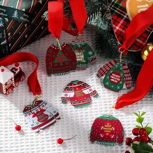 12 قطعة جائزة ميدالية سترة عيد الميلاد القبيحة، جائزة ميدالية لأقبح سترة مسابقة ميداليات معدنية مع أشرطة للرقبة، جائزة سترة عيد الميلاد القبيحة، جوائز مسابقة سترة قبيحة لحفلة سترة قبيحة in Kuwait