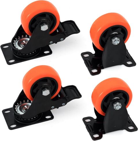 XIKE 4 PCS Orange 3 inch Heavy Duty Caster Wheels PU Rubber Swivel Casters with Top Plate & Strong Bearing (2 Fixed Directions 2 Arbitrary Directions) in Saudi Arabia