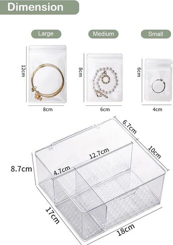 Acrylic Jewelry Box Organizer with 50 Portable Anti Tarnish Jewelry Bags, Clear Jewelry Organizers and Storage, Travel Jewelry Case Organizers for Earrings Rings Necklaces for Women Girls in Saudi Arabia
