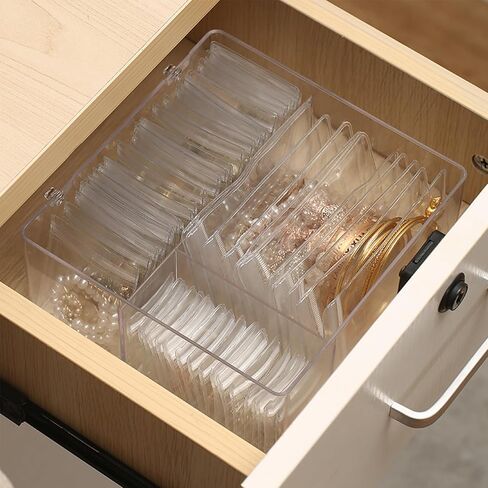 Acrylic Jewelry Box Organizer with 50 Portable Anti Tarnish Jewelry Bags, Clear Jewelry Organizers and Storage, Travel Jewelry Case Organizers for Earrings Rings Necklaces for Women Girls in Saudi Arabia