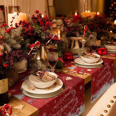 Christmas Decor Cotton Table Runners for Kitchen Dining Table/Cabinet/Holiday Parties, Red Sparkle Christmas Tree Ornaments Washable Dresser Scarf White Pine Needle Dining Runners 13" x 70" in Saudi Arabia