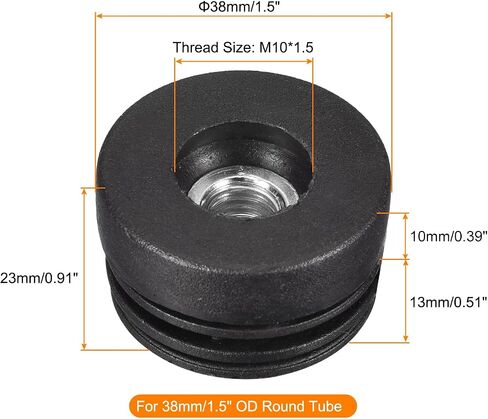 uxcell 16Pcs Plastic Threaded Tube Inserts with M8 Thread, for 38mm/1.5" OD Round Tube, Adjustable Round Black Plastic Plug Caster Insert Chair End Caps Furniture Leg Plug in Saudi Arabia
