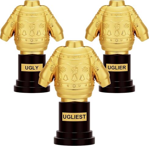 Barydat 3 Pcs Ugly Xmas Sweater Trophy 3.93 Inches Resin Christmas Sweater Trophies Award Funny Ugliest Sweater Trophy with Round Base for Adults Christmas Party Contest Game Prizes in Saudi Arabia