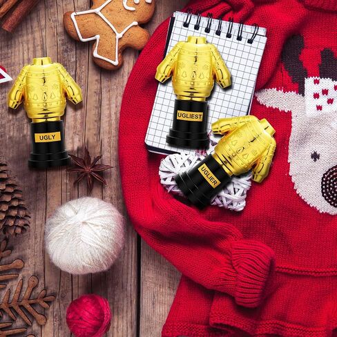 Barydat 3 Pcs Ugly Xmas Sweater Trophy 3.93 Inches Resin Christmas Sweater Trophies Award Funny Ugliest Sweater Trophy with Round Base for Adults Christmas Party Contest Game Prizes in Saudi Arabia