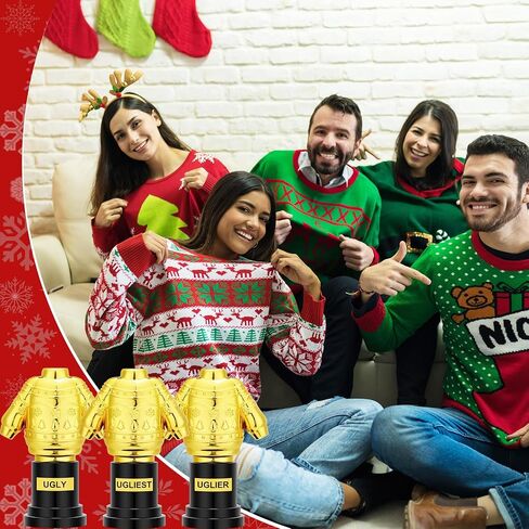 Barydat 3 Pcs Ugly Xmas Sweater Trophy 3.93 Inches Resin Christmas Sweater Trophies Award Funny Ugliest Sweater Trophy with Round Base for Adults Christmas Party Contest Game Prizes in Saudi Arabia