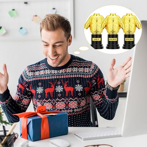 Barydat 3 Pcs Ugly Xmas Sweater Trophy 3.93 Inches Resin Christmas Sweater Trophies Award Funny Ugliest Sweater Trophy with Round Base for Adults Christmas Party Contest Game Prizes in Saudi Arabia