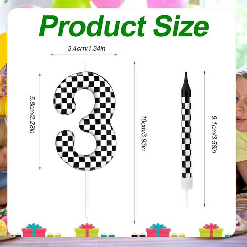 13pcs Racing Cars Birthday Candles, Black and White Checkered Candles Birthday Number Candle Cake Topper for Boys Kids Baby Shower Racing Car Theme Party Decoration Supplies (Number 3) in Kuwait