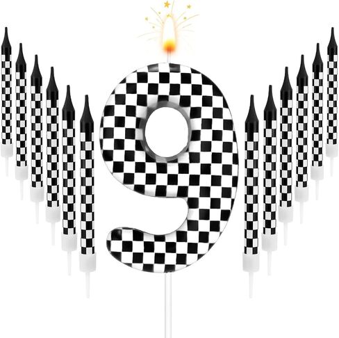 13pcs Racing Cars Birthday Candles, Black and White Checkered Candles Birthday Number Candle Cake Topper for Boys Kids Baby Shower Racing Car Theme Party Decoration Supplies (Number 3) in Kuwait