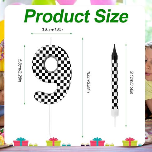 13pcs Racing Cars Birthday Candles, Black and White Checkered Candles Birthday Number Candle Cake Topper for Boys Kids Baby Shower Racing Car Theme Party Decoration Supplies (Number 3) in Kuwait