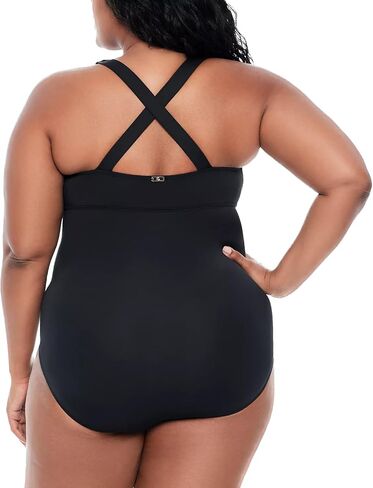 LAUREN RALPH LAUREN Plus Size Tummy-Control Shaping Plunge One-Piece Swimsuit Black 16W in Saudi Arabia