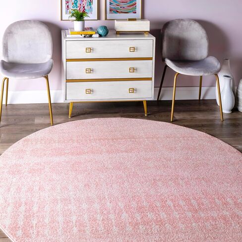 nuLOOM 5 Round Moroccan Blythe Area Rug, Pink, Faded Bohemian Design, Stain Resistant, For Bedroom, Dining Room, Living Room, Hallway, Office, Kitchen, Entryway in Saudi Arabia
