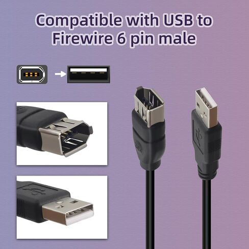 RIIEYOCA 20cm IEEE 1394 Firewire 6Pin Male to 1394a 6Pin Female Extension Data Video Capture Card for Camcorder,Laptop,DV,Black. in Saudi Arabia