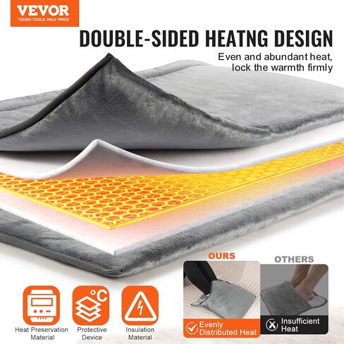 VEVOR Electric Heated Foot Warmer, Double-Sided Heating Pad for Feet with Timer, 6 Heat Levels & Auto Shut Off, Ultra-Soft Flannel Feet Warmer Machine Washable for Back, Waist, Abdomen, 15.4" x 15.0" in Saudi Arabia