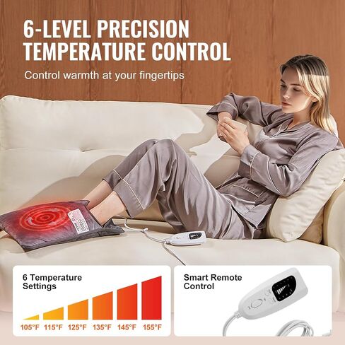 VEVOR Electric Heated Foot Warmer, Double-Sided Heating Pad for Feet with Timer, 6 Heat Levels & Auto Shut Off, Ultra-Soft Flannel Feet Warmer Machine Washable for Back, Waist, Abdomen, 15.4" x 15.0" in Saudi Arabia