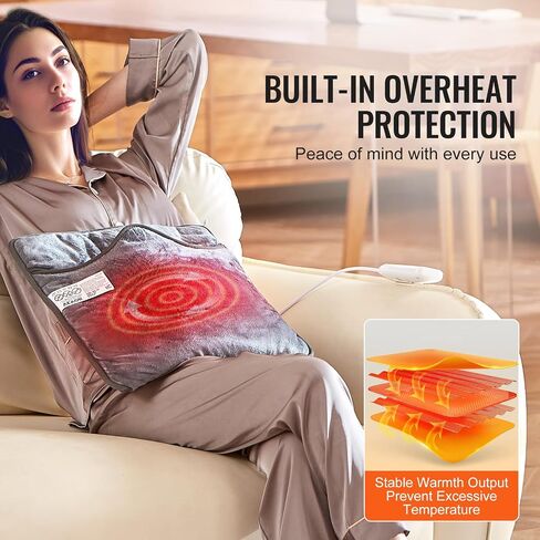 VEVOR Electric Heated Foot Warmer, Double-Sided Heating Pad for Feet with Timer, 6 Heat Levels & Auto Shut Off, Ultra-Soft Flannel Feet Warmer Machine Washable for Back, Waist, Abdomen, 15.4" x 15.0" in Saudi Arabia