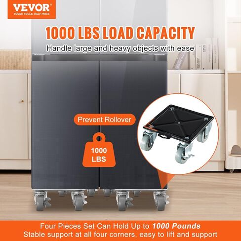 VEVOR Furniture Dolly، دمى متحركة للأثاث مع عجلات PP تدور 360 درجة ولوحة فولاذية كربونية معززة، مجموعة أدوات نقل الأثاث مع عجلة 1 بوصة لرفع الأثاث وتحريكه، LxW (4.2 بوصة × 4.2 بوصة) in Saudi Arabia