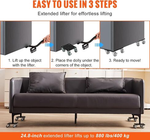 VEVOR Furniture Dolly، دمى متحركة للأثاث مع عجلات PP تدور 360 درجة ولوحة فولاذية كربونية معززة، مجموعة أدوات نقل الأثاث مع عجلة 1 بوصة لرفع الأثاث وتحريكه، LxW (4.2 بوصة × 4.2 بوصة) in Saudi Arabia