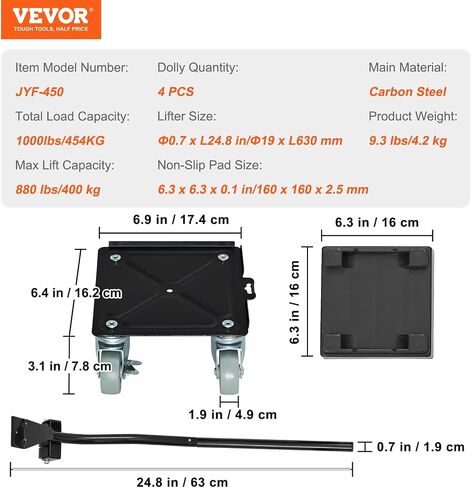 VEVOR Furniture Dolly، دمى متحركة للأثاث مع عجلات PP تدور 360 درجة ولوحة فولاذية كربونية معززة، مجموعة أدوات نقل الأثاث مع عجلة 1 بوصة لرفع الأثاث وتحريكه، LxW (4.2 بوصة × 4.2 بوصة) in Saudi Arabia
