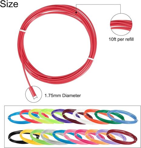 uxcell 3D Pen Filament Refills, 20 Colors 3D Pen ABS Filament 1.75mm, 10 Feet Each Color, 200 Feet in Total, PLA Filament 3D Pen Refills for 3D Drawing Pen in Kuwait