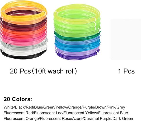 uxcell 3D Pen Filament Refills, 20 Colors 3D Pen ABS Filament 1.75mm, 10 Feet Each Color, 200 Feet in Total, PLA Filament 3D Pen Refills for 3D Drawing Pen in Kuwait