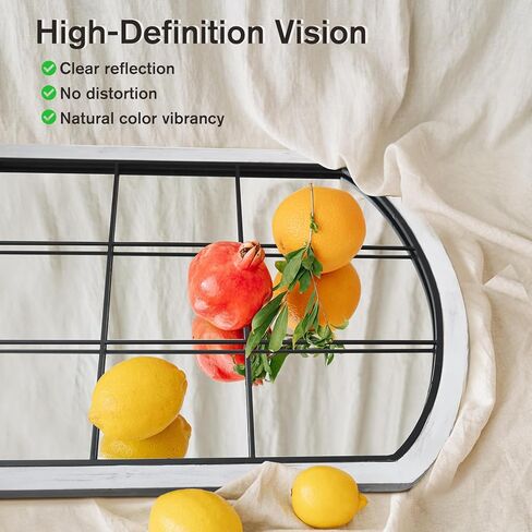 Farmhouse Arch Wood Window Mirror, 24X36 Decorative Arch Wall Mirror, Wood Framed Rustic Mirror Metal Inner Frame Mirror Wall Decor for Entryway & Living Room,Natural in Kuwait