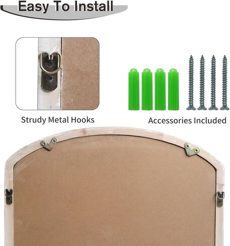 Farmhouse Arch Wood Window Mirror, 24X36 Decorative Arch Wall Mirror, Wood Framed Rustic Mirror Metal Inner Frame Mirror Wall Decor for Entryway & Living Room,Natural in Kuwait