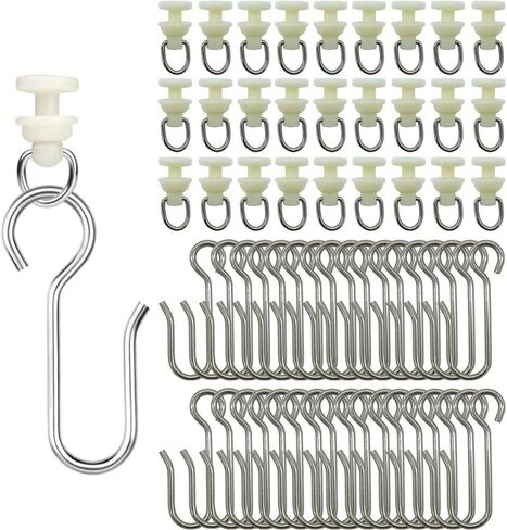 100 Pieces Curtain Track Hooks of 50 Pieces Hooks and 50 Pieces Rollers Gliders for Shower Curtain Straight Curved Curtain Track for Bendable Curtain Track Pulley Carrier Hooks (Style 2) in Saudi Arabia