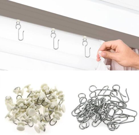 100 Pieces Curtain Track Hooks of 50 Pieces Hooks and 50 Pieces Rollers Gliders for Shower Curtain Straight Curved Curtain Track for Bendable Curtain Track Pulley Carrier Hooks (Style 2) in Saudi Arabia