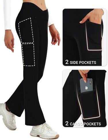 BVVU Women's Fleece Lined Pants Hiking Crossover Flare Leggings Winter Thermal Pants Water Resistant Outdoor Bootcut Warm in Saudi Arabia