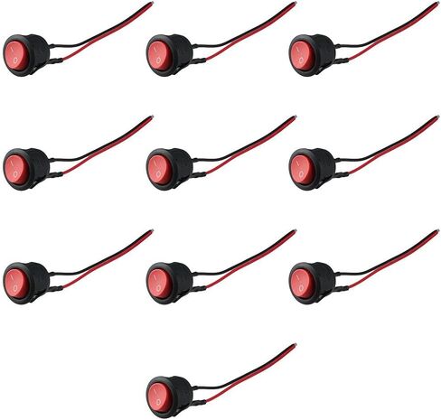 FEIYING 10 قطع مفتاح هزاز مستدير أحمر مع سلك 10 سم، تشغيل/إيقاف صغير SPST 2Pin مفتاح تبديل مستدير مع سلك مسبق 6A/250V 10A/125V AC للقوارب والسيارة in Kuwait