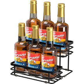 Coffee Syrup Rack Organizer, Syrup Bottle Holder Stand for Coffee Bar, 2-Tier 6 Bottles Storage Shelves for Syrup, Wine, Dressing for Kitchen Countertop (6 Bottles Black)