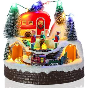Christmas Village Houses, 10.6" Polyresin Christmas House Village with Moving Train & Colorful Warm LED Lights & 8 Songs,Battery Operated, Christmas Decoration, Vintage Style Decoration