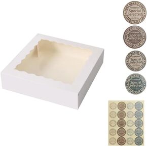 20Pcs (9x9x2.5 in) Cake Boxes+1 stickers with Display Window for Gift Giving, Bakesale, Cupcakes, Dessert, Cookies, Pie, Macaroons, Donuts, Pastry, Kraft Paper Material (Pink), 9925DGH