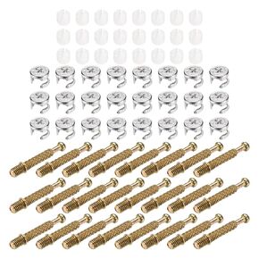 uxcell 24 Sets Cam Locks for Furniture, 40mm Cam Lock Nut and Screw, 3 in 1 Furniture Connecting Fasteners with Dowel Eccentric Wheels Pre-Inserted Nuts for Cabinet Bookcase, Gold