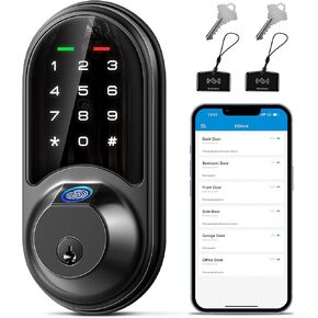 Veise Smart Lock, Fingerprint Door Lock, 7-in-1 Keyless Entry Door Lock with App Control, Electronic Touchscreen Keypad, Smart Deadbolt, Biometric Smart Locks for Front Door, Matte Black