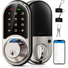 Veise Smart Lock, Fingerprint Door Lock, 7-in-1 Keyless Entry Door Lock with App Control, Electronic Touchscreen Keypad, Smart Deadbolt, Biometric Smart Locks for Front Door, Matte Black