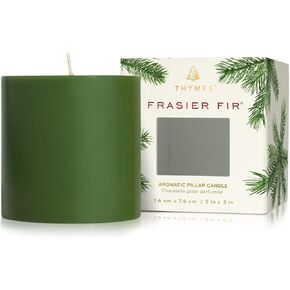 Thymes Frasier Fir Pillar Candle - Place on Candle Holder - Winter & Fall Candles with a Luxury Home Fragrance - Highly Scented Candles (3 x 6 Pillar)